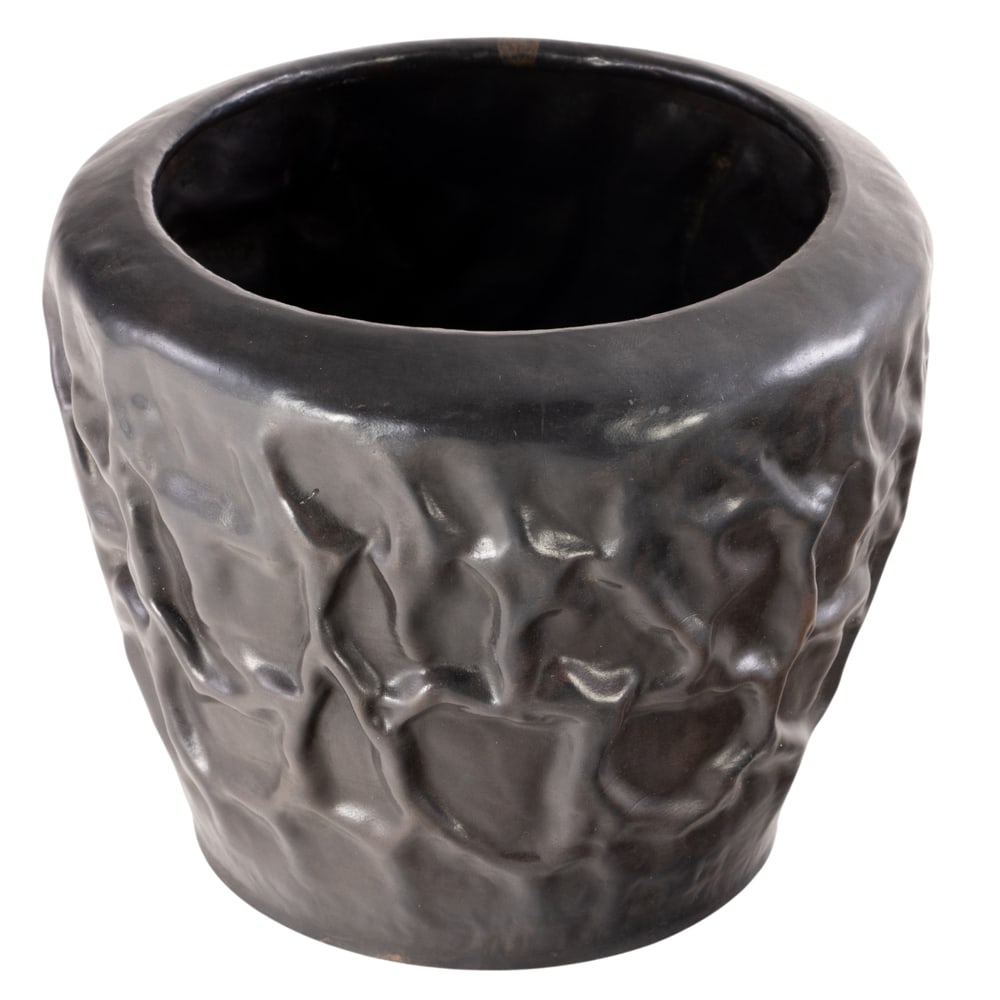 A Dirk van Erp hammered copper wrinkled warty vase: A Dirk van Erp hammered copper wrinkled warty vase, closed box windmill mark, (drilled), 5.25'h
