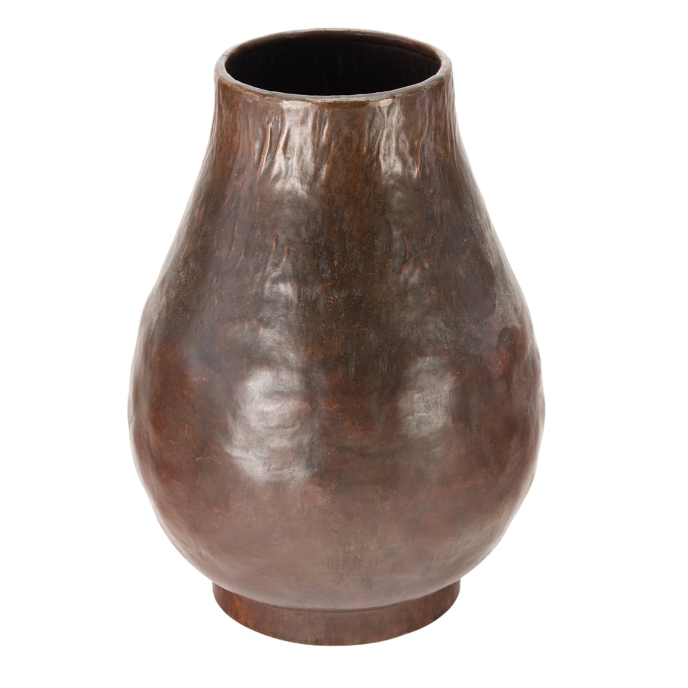 A Dirk van Erp hammered copper vase: A Dirk van Erp hammered copper vase, stamped closed box windmill mark, 8"h