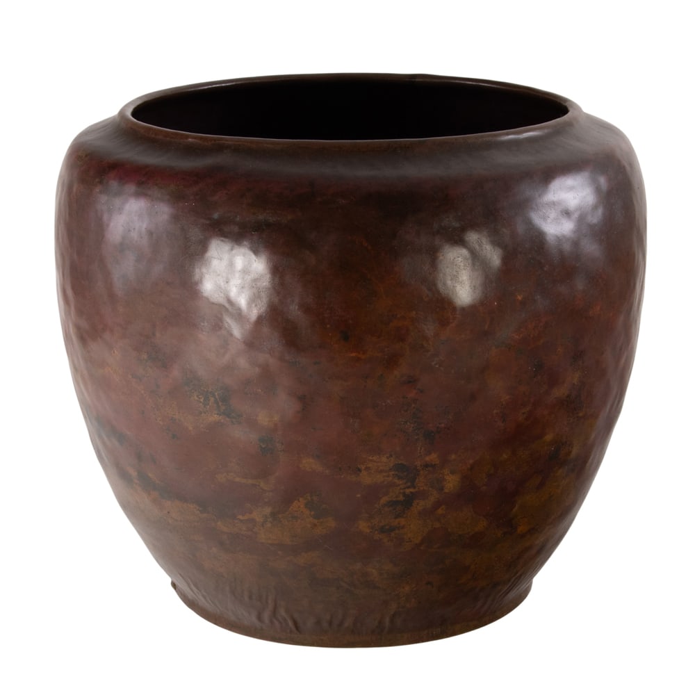 A Dirk van Erp hammered copper red warty jardiniere (1 of 3)