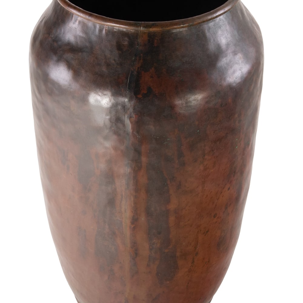 A large Dirk Van Erp hammered copper red warty vase: A large Dirk Van Erp hammered copper red warty vase, circa 1915, ghost of D'Arcy Gaw open box mark over San Francisco, 12.25"h