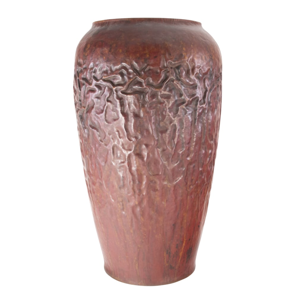 A large Michael Adams hammered copper warty or wrinkled vase with red patina (1 of 3)