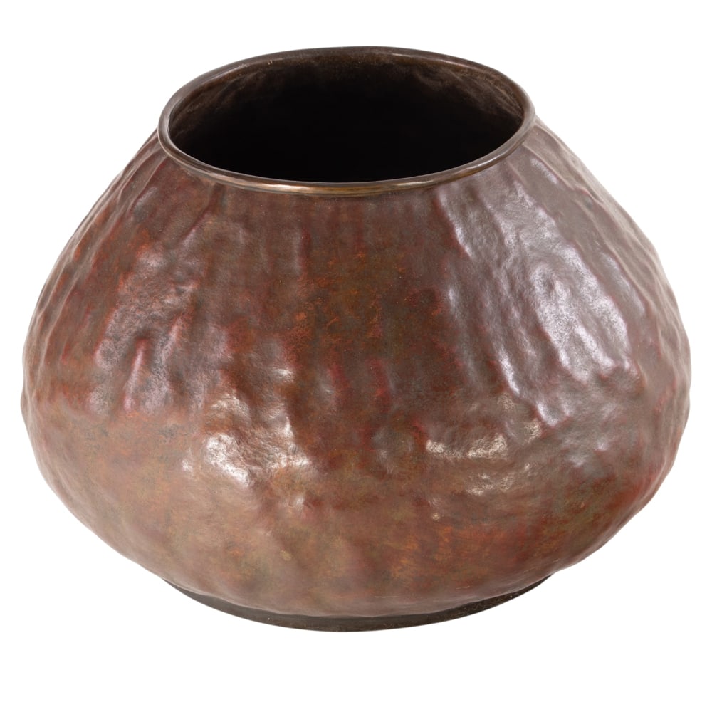 A Michael Adams hammered copper warty or wrinkle vase: A Michael Adams hammered copper warty or wrinkle vase, 1997, stamped Aurora Studios mark and incised 'Michael Adams 7-97', 6"h x 8.5"dia