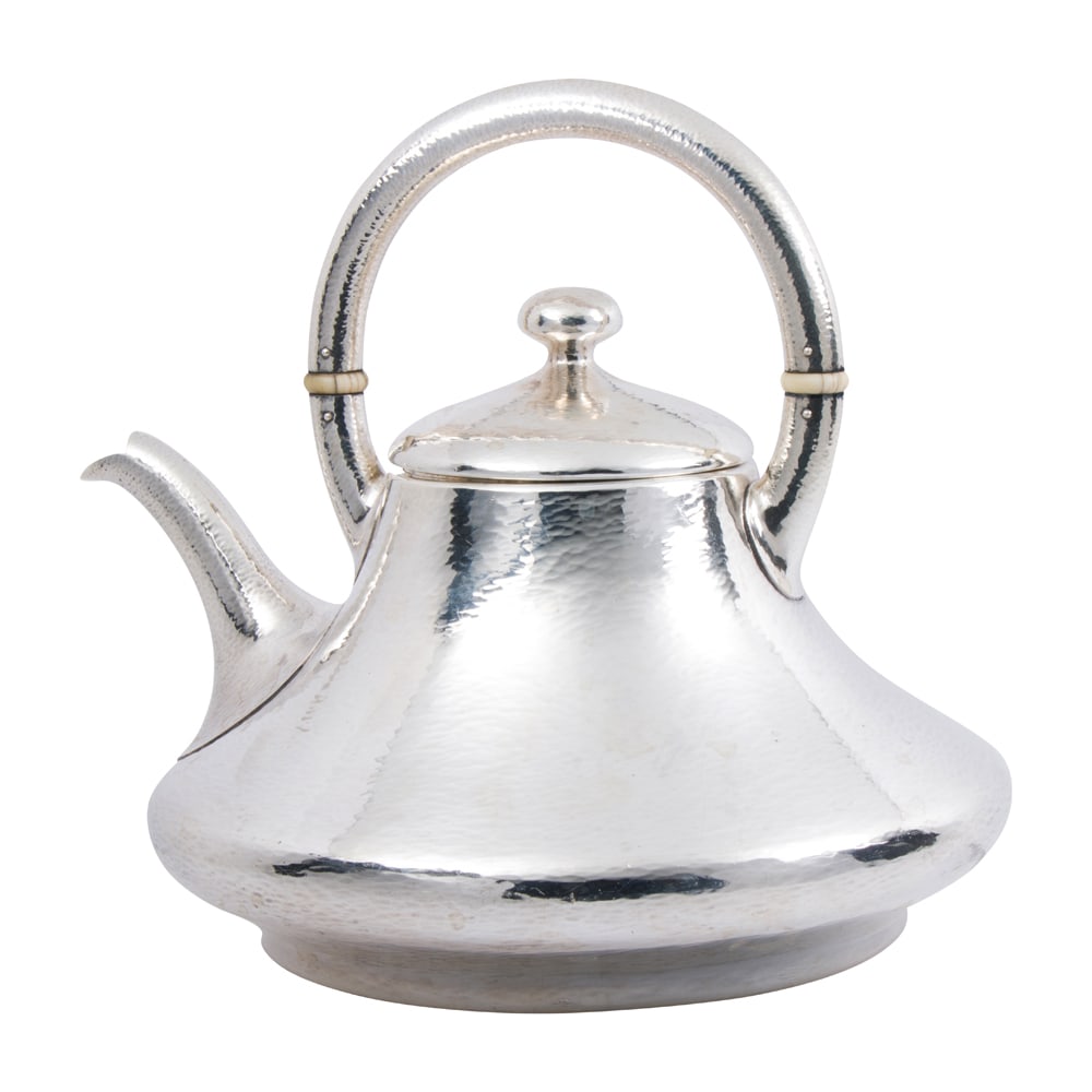 A Shreve & Co. sterling silver 2-pints bell form teapot with hammered finish (1 of 4)