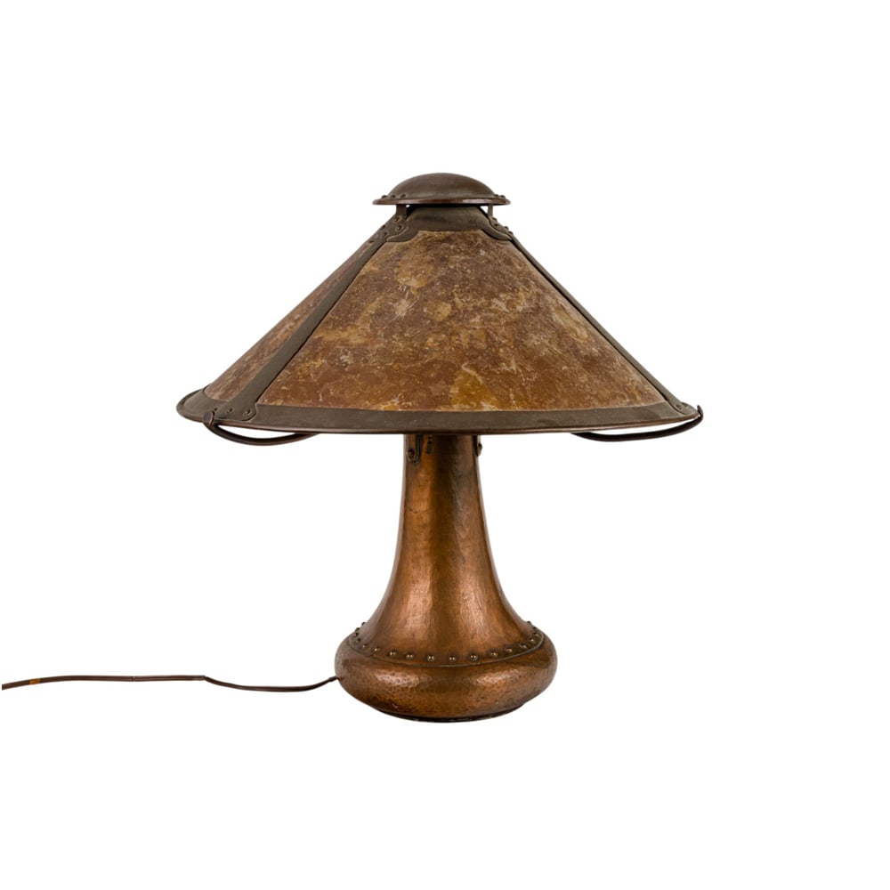 A Dirk Van Erp hammered copper and mica rivet base table lamp (1 of 5)