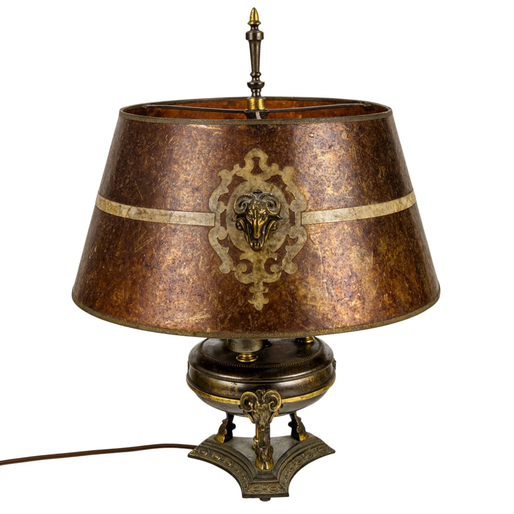 An American patinated and gilt metal table lamp with mica shade (1 of 6)