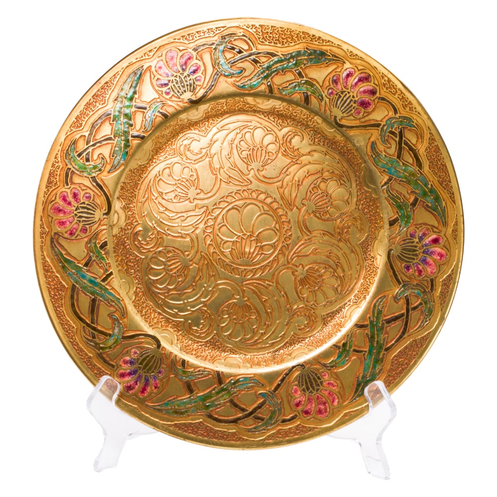A Tiffany Furnaces enameled gilt bronze decorated charger plate (1 of 4)