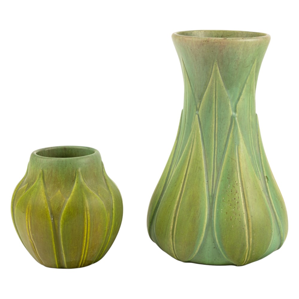Two Roseville Early Velmoss pottery vases (1 of 5)