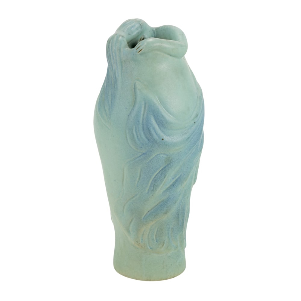 A Van Briggle Lorelai matte turquoise to blue vase: A Van Briggle Lorelai matte turquoise to blue vase, underside with incised signature, 10.5" x 4.5"w