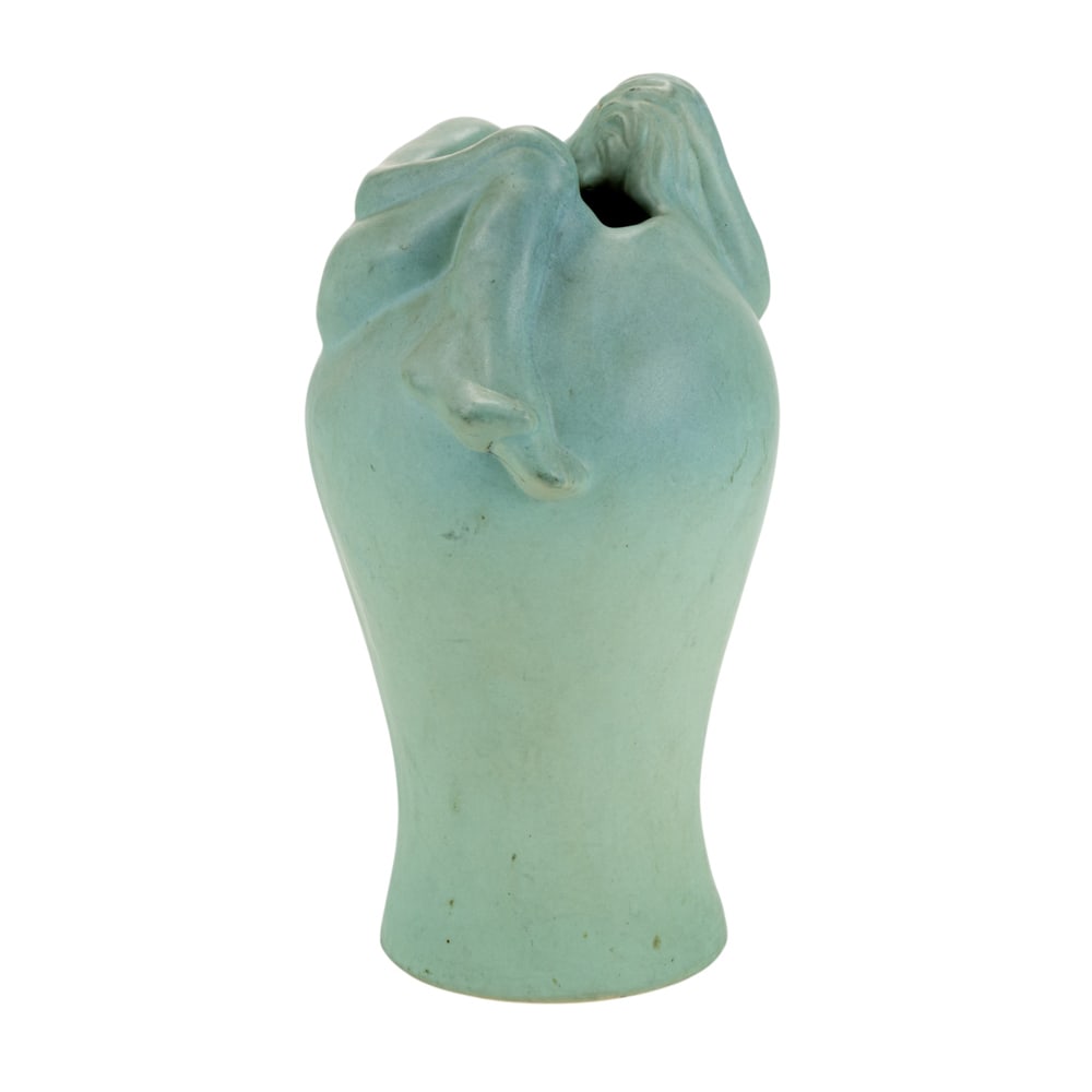 A large Van Briggle "Despondency" vase: A large Van Briggle "Despondency" vase, with a turquoise matte glaze and incised mark to underside, 16"h x 10"w
