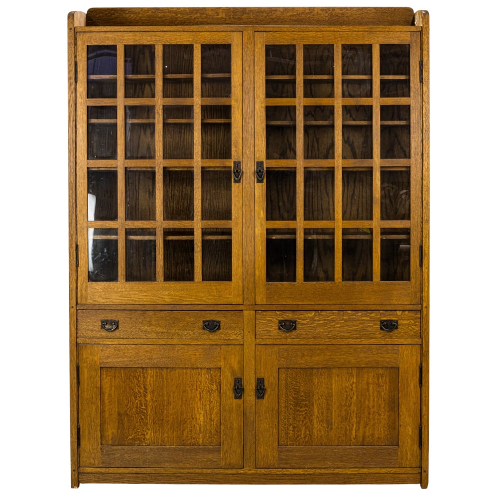 A large Arts and Crafts style custom oak double door bookcase (1 of 6)