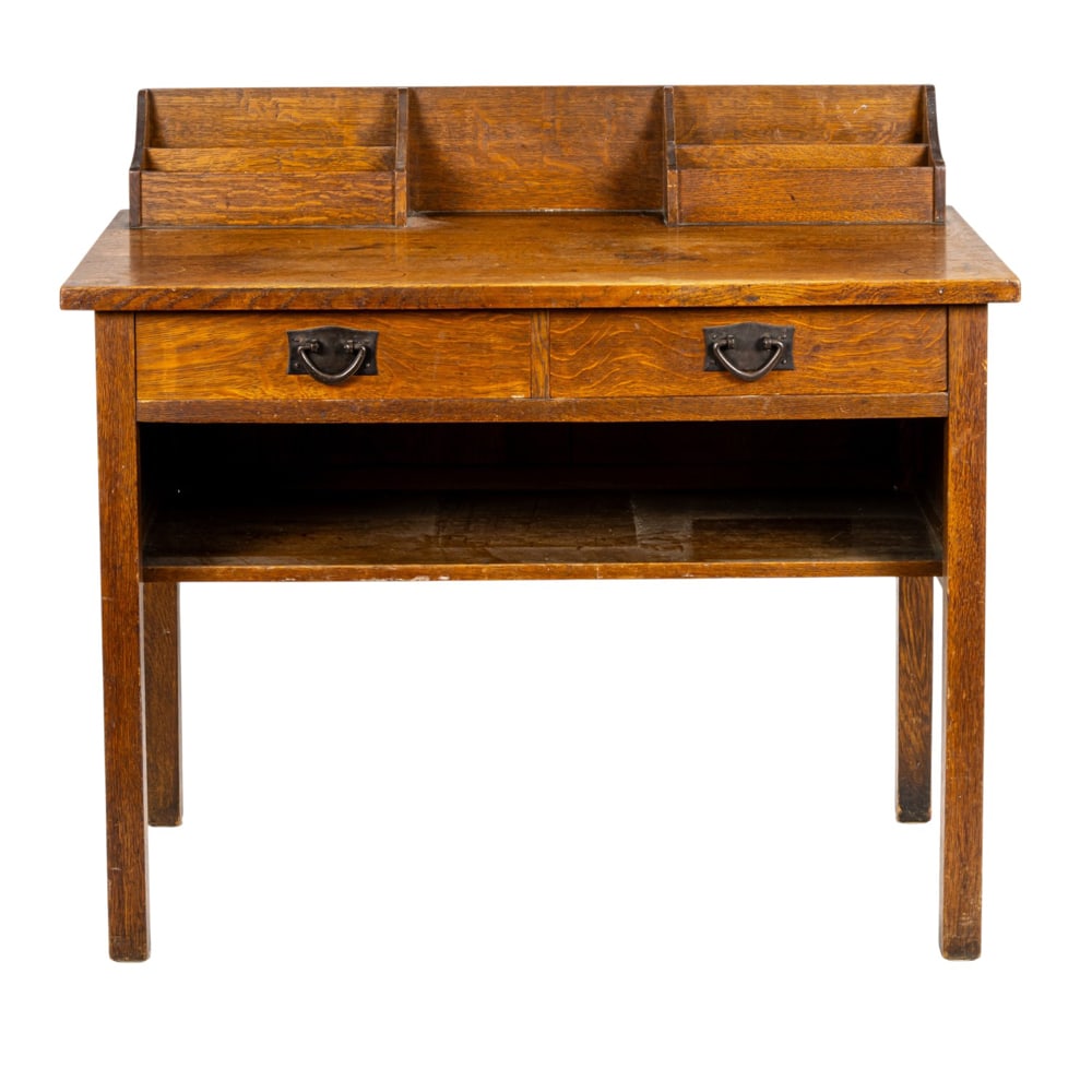 A Gustav Stickley two drawer writing desk, model 708 (1 of 6)