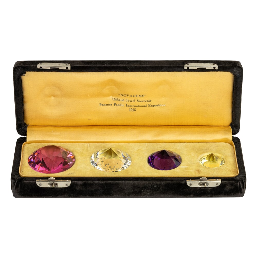A cased presentation box of fitted Novagems in box presented to Mr. Edwin J. Symmes: A cased presentation box of fitted Novagems in box, given to Mr. Edwin J. Symmes in 1915, in appreciation of his architecture contributions to Panama Pacific International Exhibition 1915 PPIE "Joy