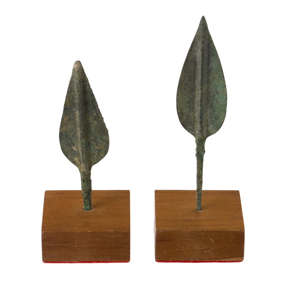 Two bronze points on later stand: Two bronze points on later stand, largest 3.5"h