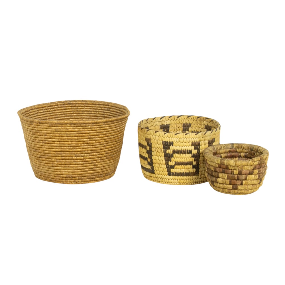 A group of three Native American coiled baskets (1 of 4)