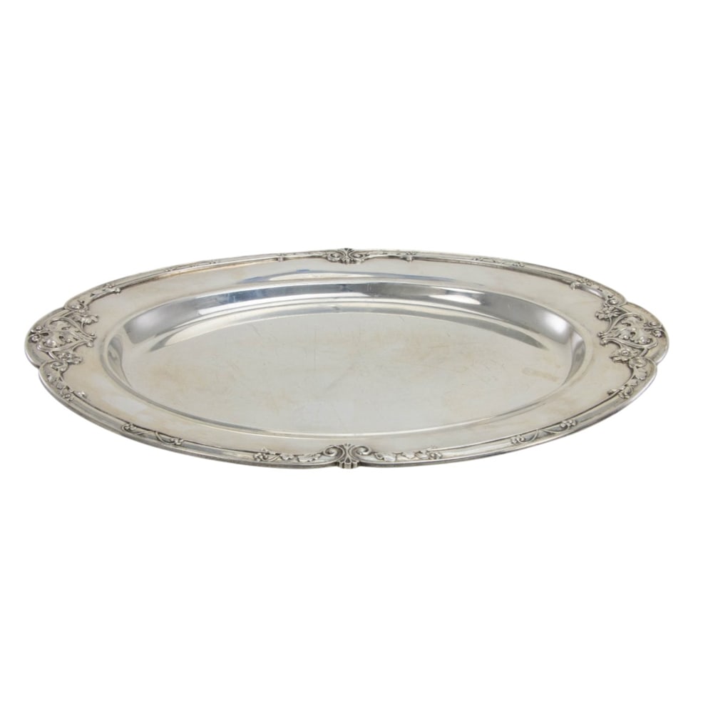 A sterling platter, Gorham, Athenic: A sterling platter, Gorham, Athenic, dated 1902, L. 16 in. (52.07 oz t.)