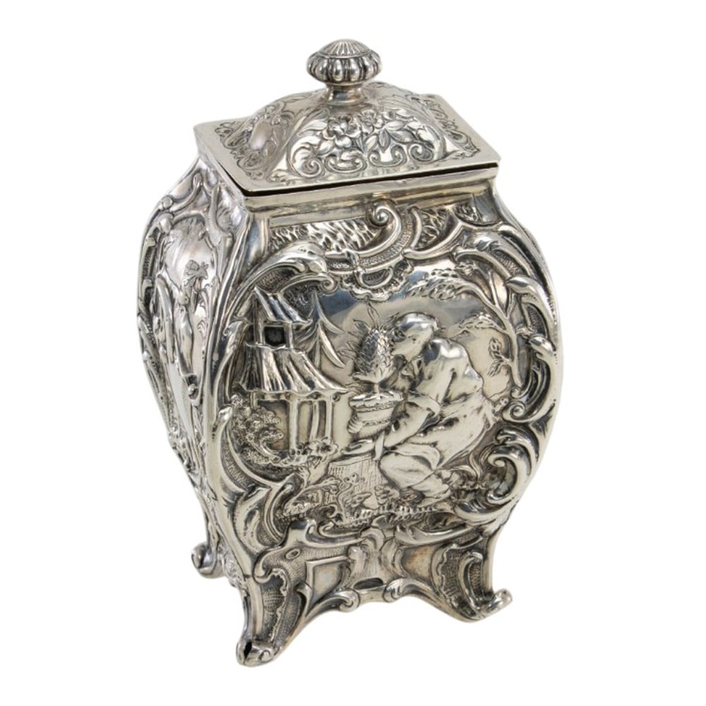 A sterling George II rococo style reproduction tea caddy, Gorham (1 of 2)