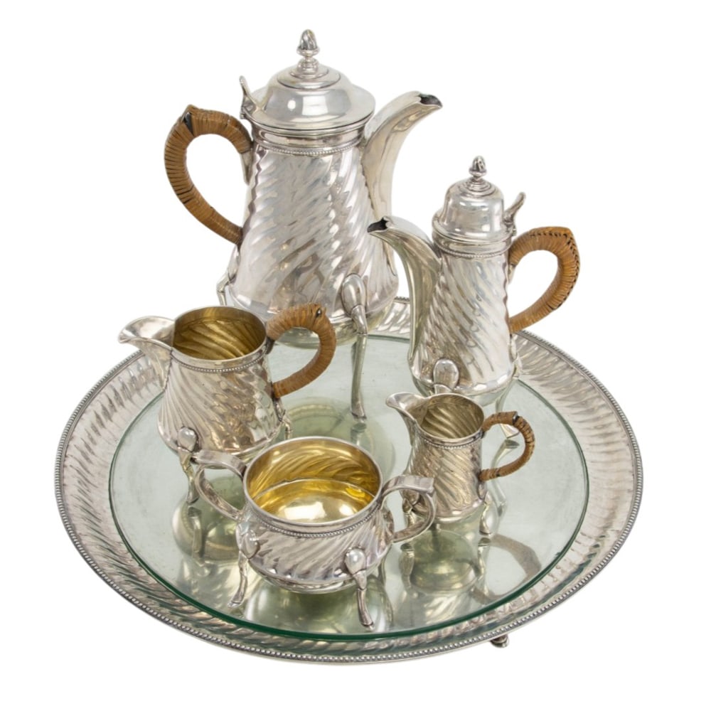 A German 800 standard silver five piece coffee set with matching footed tray (1 of 1)