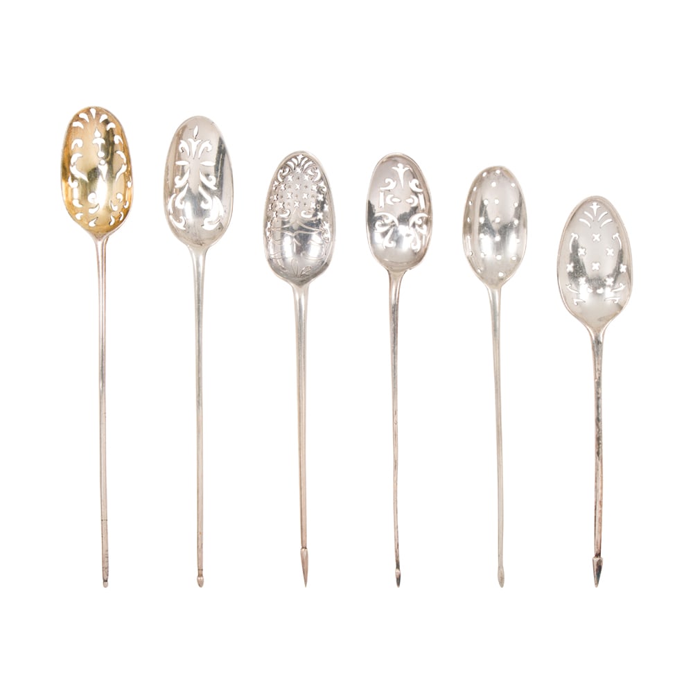 A group of English 18th century silver mote spoons (1 of 1)