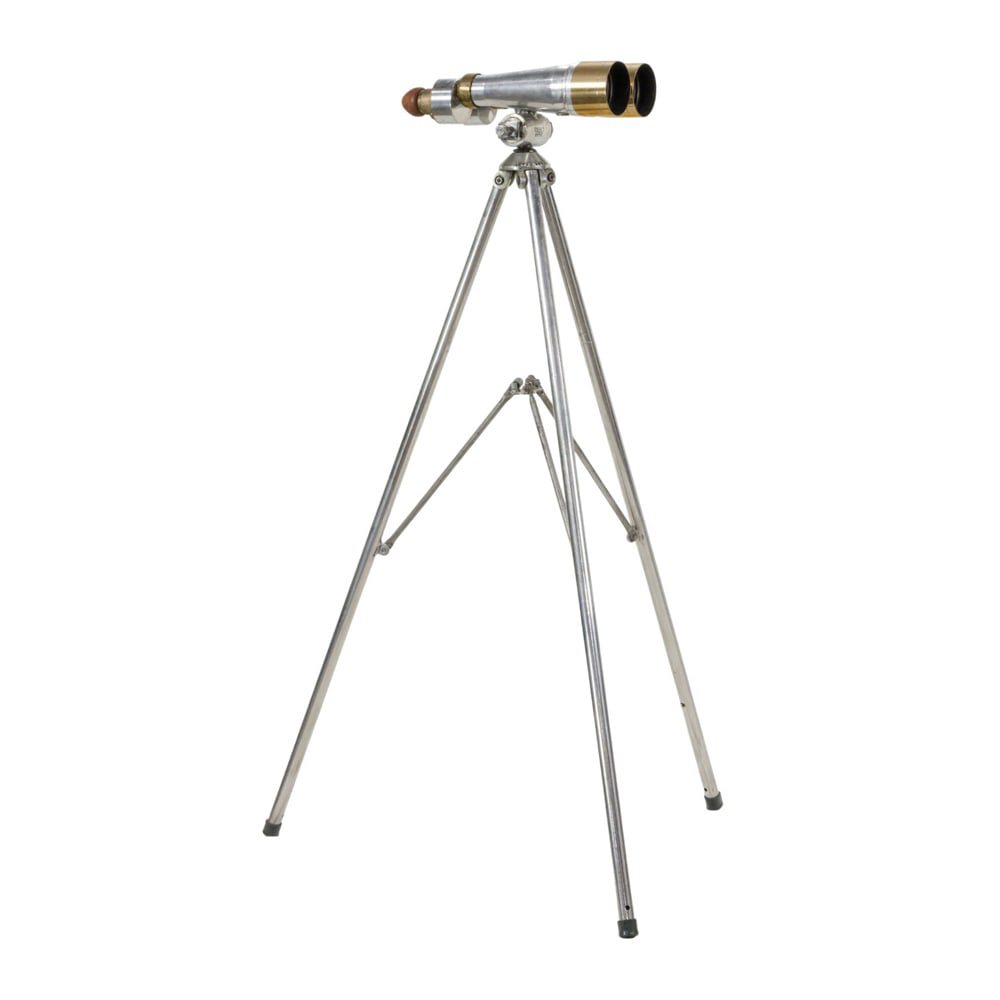 A Japanese military/naval binoculars: A Japanese military/naval binoculars, Tokyo (Tokyo Optical Co.) 5 x 4, No. 844, tripod marked TACO, with leather tripod carrying case with brass plate inscribed 'Col. W.F. Story, Nottingham', 67"h.