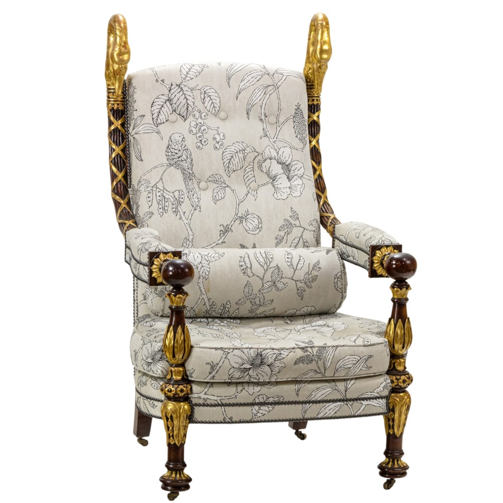 A large custom upholstered parcel gilt armchair in the Empire taste (1 of 6)