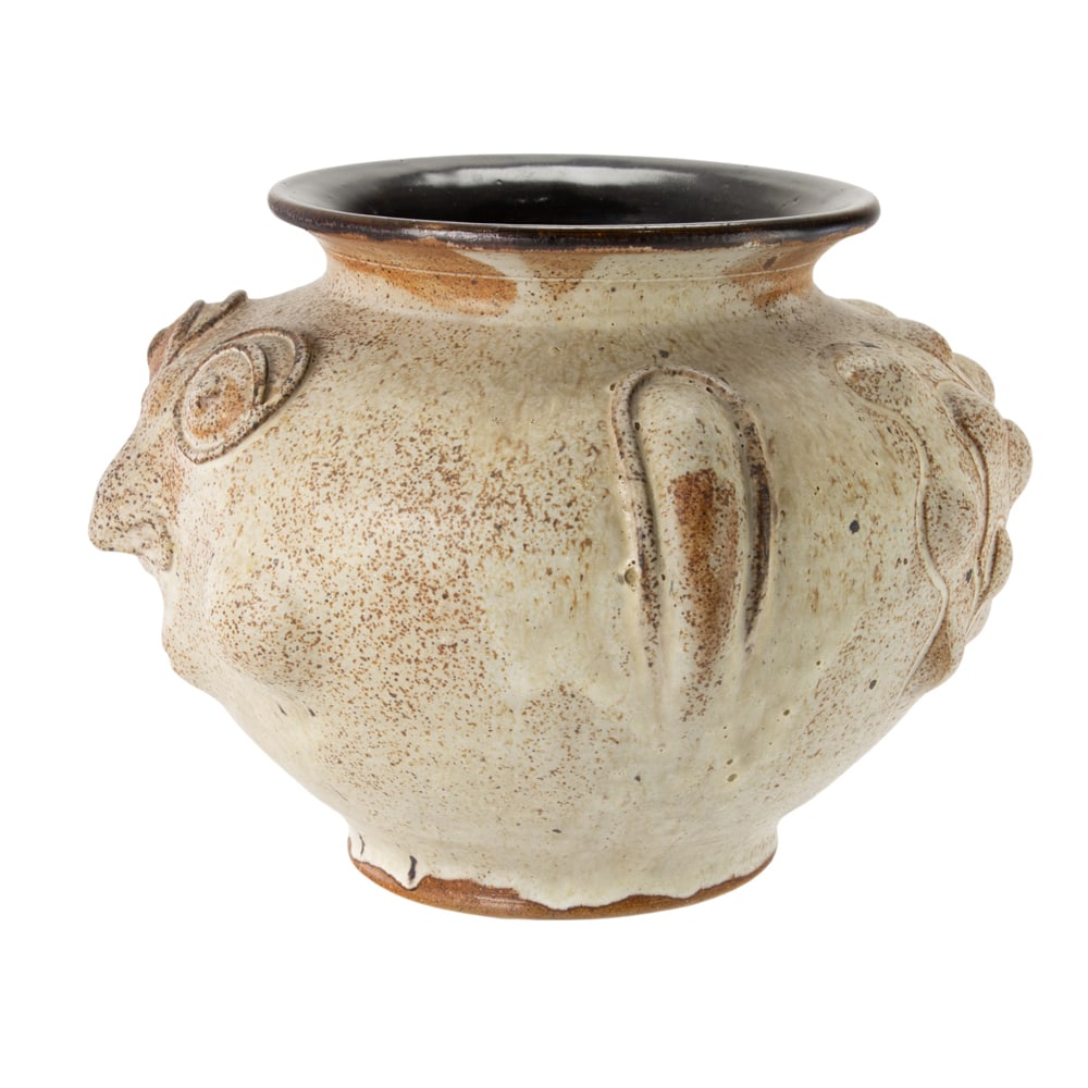 A Studio glazed stoneware face vase - 4