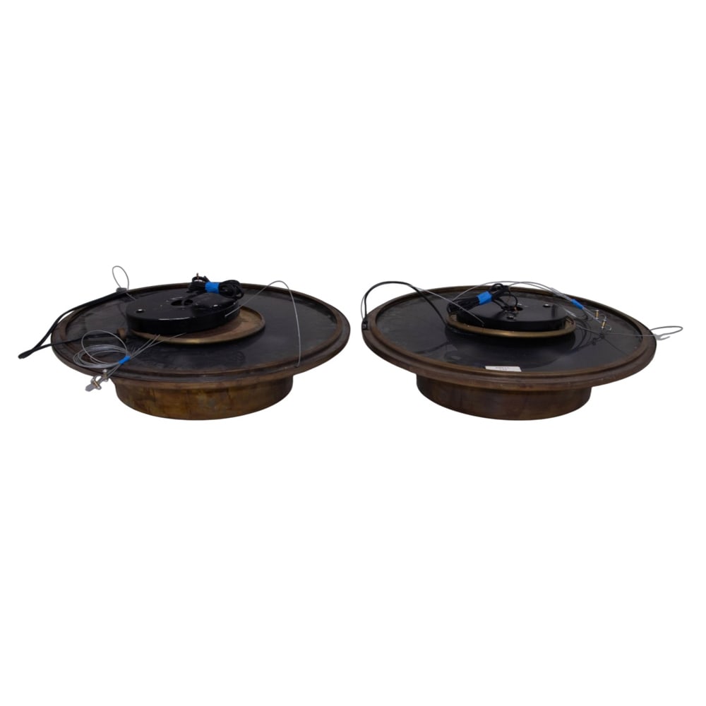 A pair of contemporary burnished brass semi-flush mount ceiling lights (1 of 5)