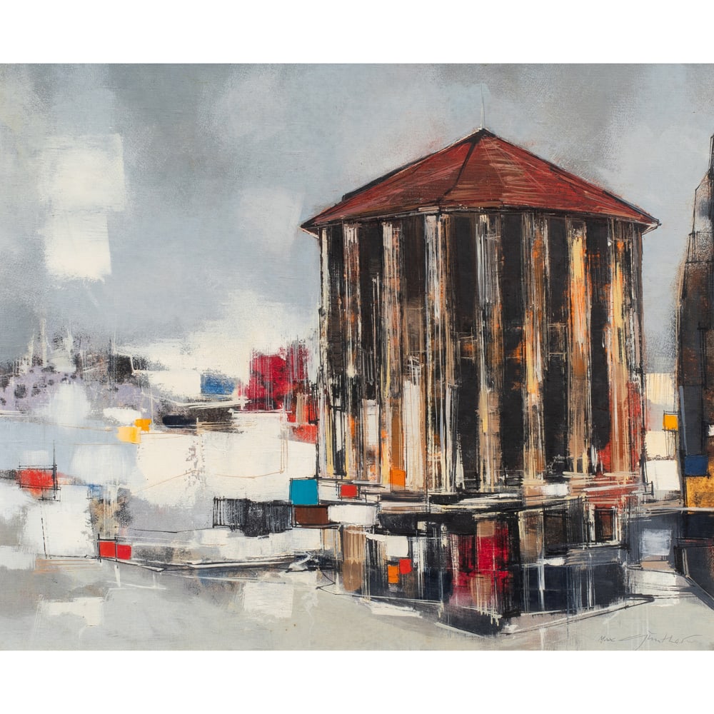 Painting, Max Gunther: Max Gunther (Swiss, 1934-1974), "Tempietto," 1963, oil on canvas, signed lower right, signed, titled, and dated verso, gallery labels (Galleria L'88, Rome, Italy; Kennedy Gallery, New York, NY) affixe