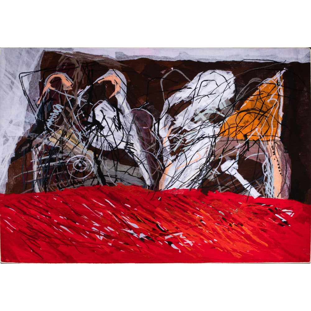 Tapestry, Calman Shemi: Calman Shemi (Israeli, 1939-2025), "Goya's Notes," felted tapestry, signed lower left, ink signed and titled verso, overall: 59"h x 86"w