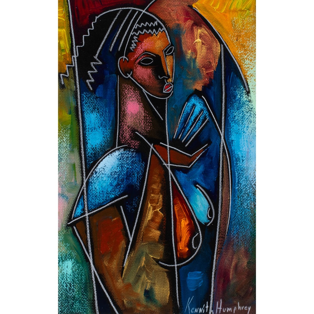 Work on paper, Kennith Humphrey: Kennith Humphrey (American, 1964-2023), "Essence of Colour," oil on paper, signed lower right, image/sight: 16"h x 10"w, overall (with frame): 27.75"h x 21.5"w. Provenance: Artists to Hearne Fine