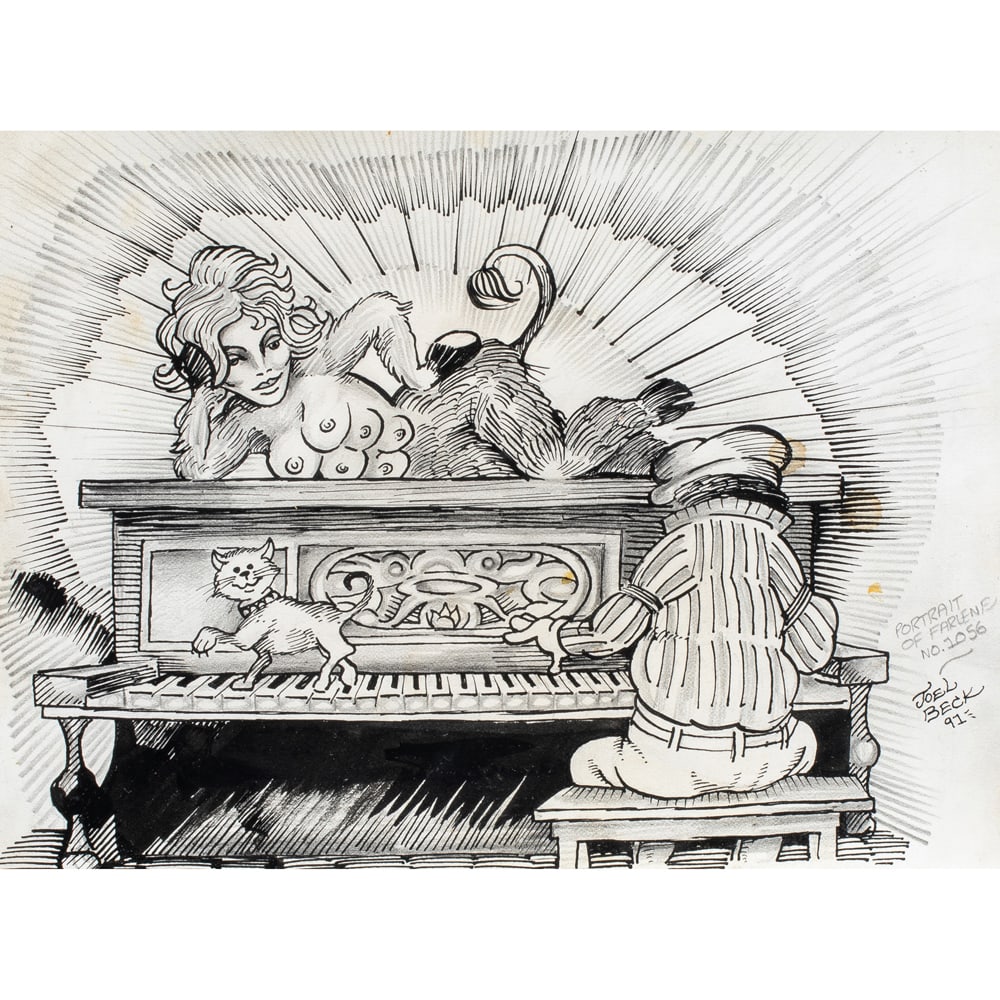 Work on paper, Joel Beck: Joel Beck (American, 1943-1999), "Portrait of Farlene No. 1056," 1991, ink on paper, signed, titled, and dated lower right, sheet: 6.75"h x 9.25"w, overall (with frame): 13"h x 16"w. Note: Joel Beck w
