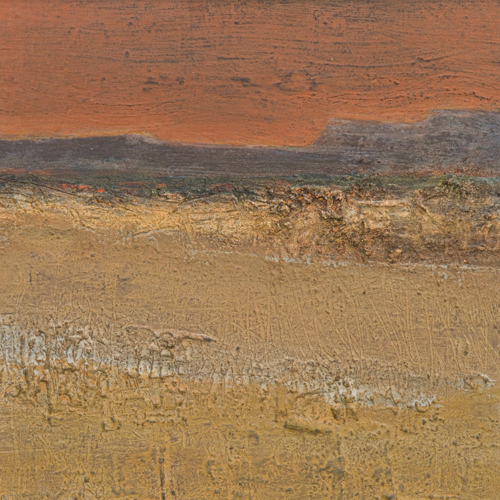 Painting, Louis Siegriest: Louis Siegriest (American, 1899-1989), "Morena Range," oil and sand on panel, signed and titled verso, auction label (John Moran, Monrovia, CA) affixed verso, panel: 18"h x 18"w, overall (with