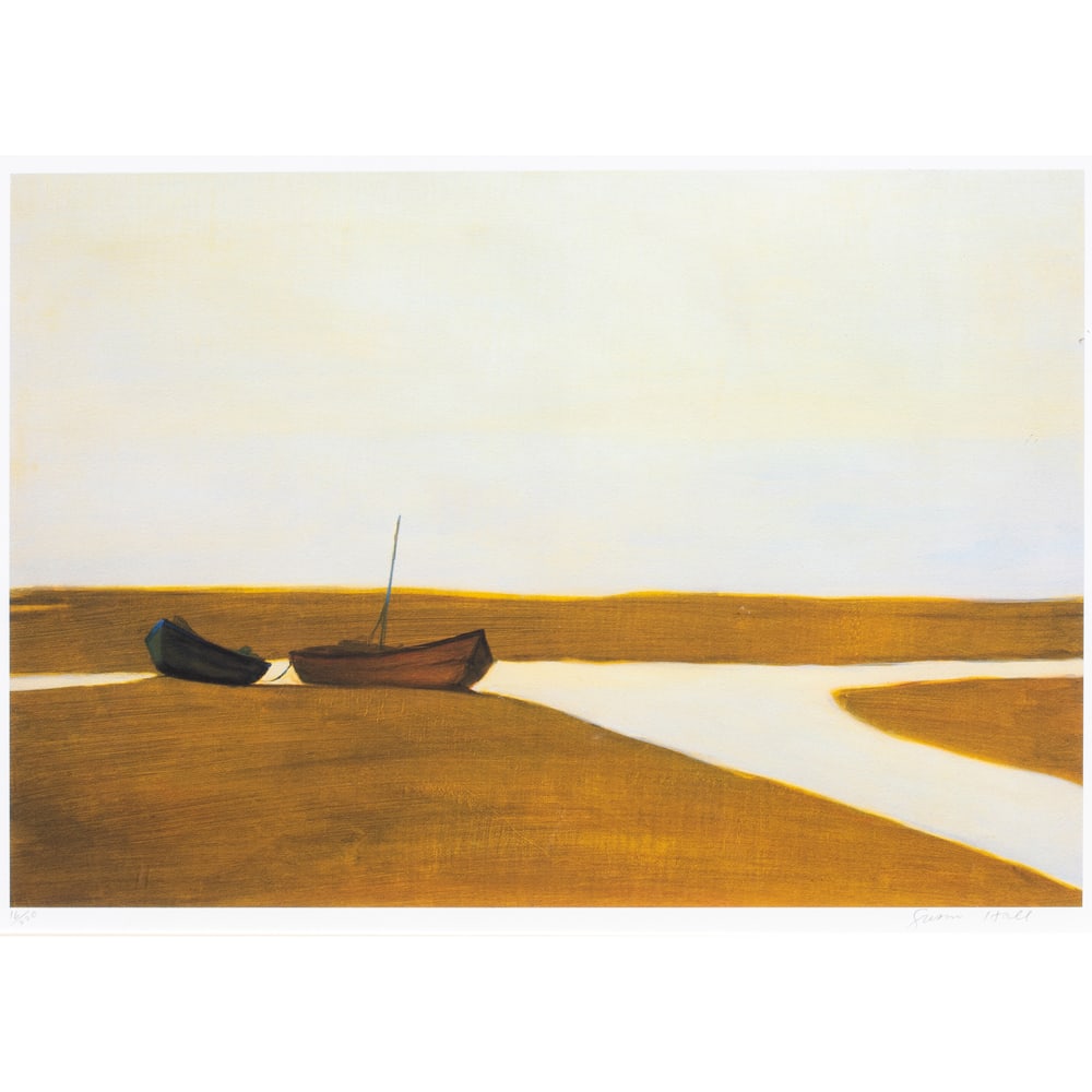 Print, Susan Hall: Susan Hall (American, b. 1943), Untitled (Tomales Bay Scene), offset print, pencil signed lower right, edition 16/220, image: 16"h x 23"w, overall (with frame): 26.5"h x 34"w