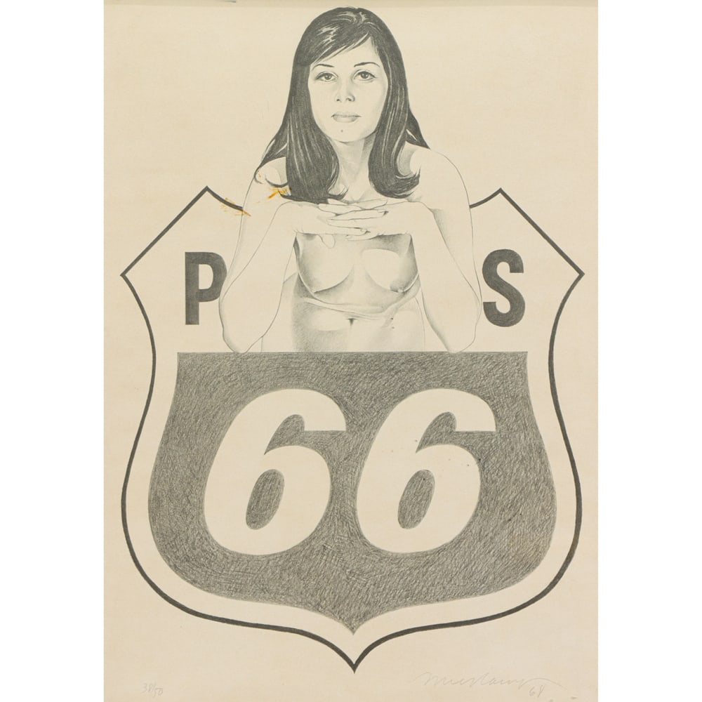 Print, Mel Ramos: Mel Ramos (American, 1935-2018), "Route 66," 1968, offset print, pencil signed and dated lower right, edition 38/50, sheet: 17"h x 12"w, overall (with frame): 17.75"h x 14.75"w