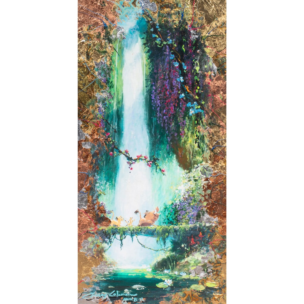 Mixed Media Print, James Coleman: James Coleman (American, b. 1949), "Hakuna Matata," mixed media print on canvas, ink signed lower left, titled to label verso, sight: 29.5"h x 14.5"w, overall (with frame): 40.5"h x 25.5"w. Note: A