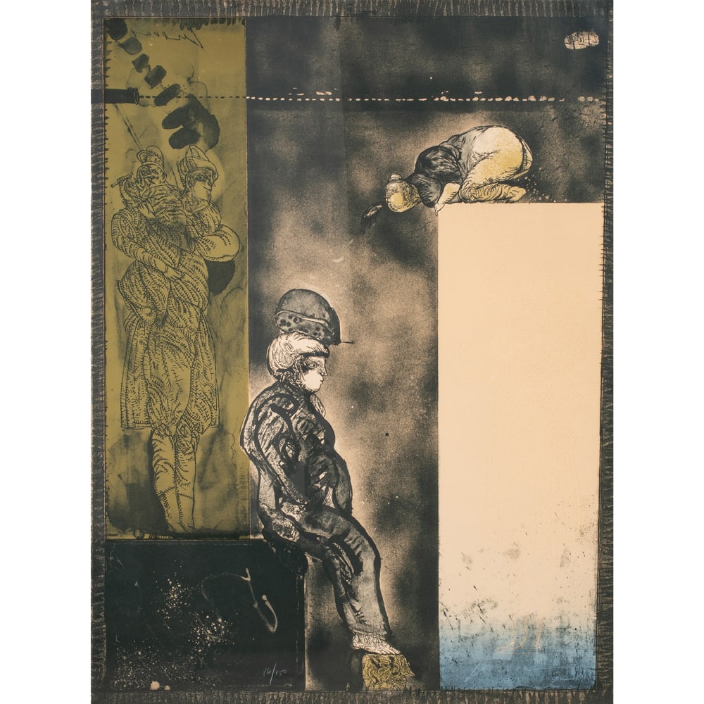 Print, Jose Luis Cuevas: Jose Luis Cuevas (Mexican, 1934-2017), "The Tower of Babel," 1972, lithograph with gold foil, pencil signed and dated lower right, edition 86/150, sheet: 30"h x 22"w, overall (with frame): 37"h x