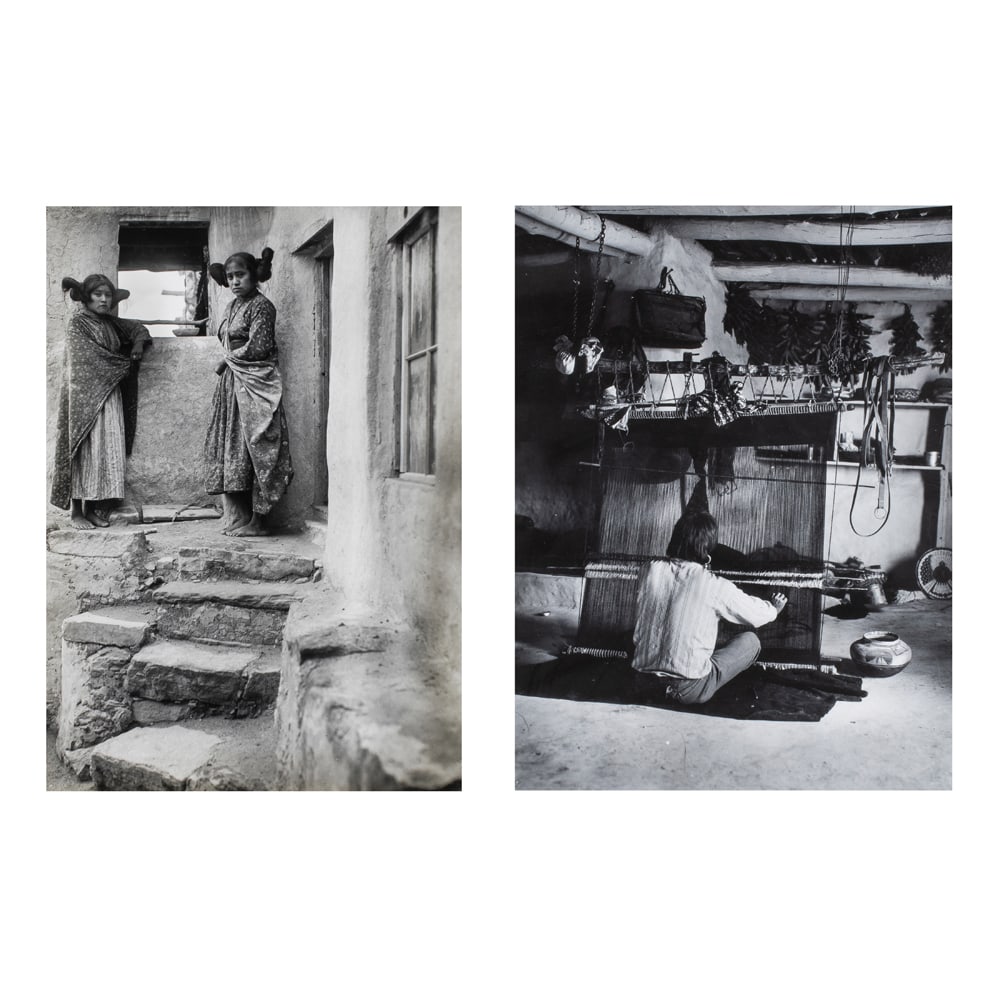 Photographs, Adam Clark Vroman: (lot of 2) Adam Clark Vroman (American, 1856-1916), "Hopi Maidens" and "Hopi Weaver - Oraibi," gelatin silver prints, later printings (circa 1961 by William Webb), sight (for each): 8"h x 6"w,