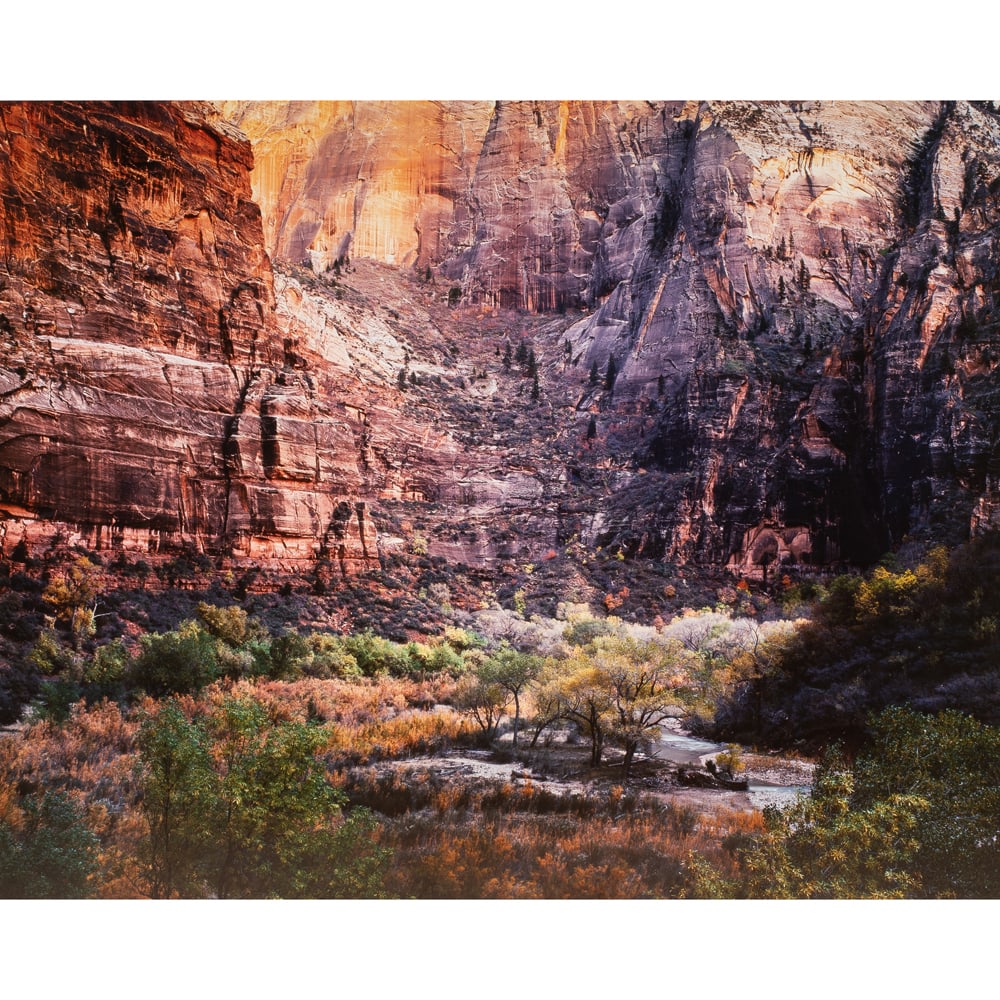 Photograph, Christopher Burkett: Christopher Burkett (American, b. 1951), "Twilight, Virgin River & Zion Canyon," 1987, cibachrome print, pencil signed lower right to mat, sight: 28"h x 35"w, overall (with frame): 40.25"h x 46.25"w