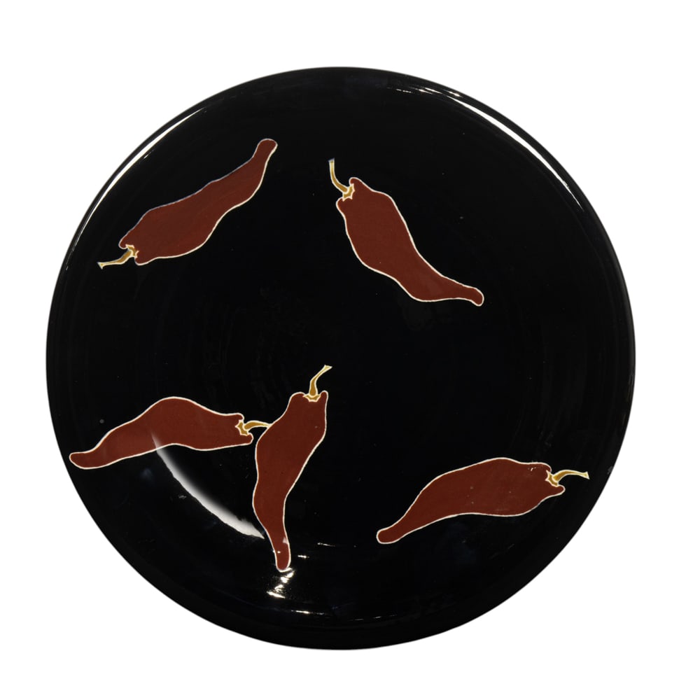 Ceramic Plate, Mineo Mizuno: Mineo Mizuno (American/Japanese, b. 1944), Untitled (Red Peppers), 1980, ceramic plate, signed and dated beneath, overall: 1"h x 12"w x 12"d