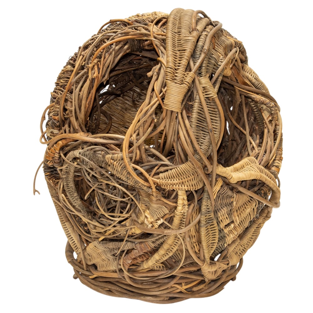 Sculpture, American School (20th century): American School (20th century), Untitled (Woven Form), natural elements sculpture, initaled "DWS" on the underside, overall: 15"h x 12"w x 10"d