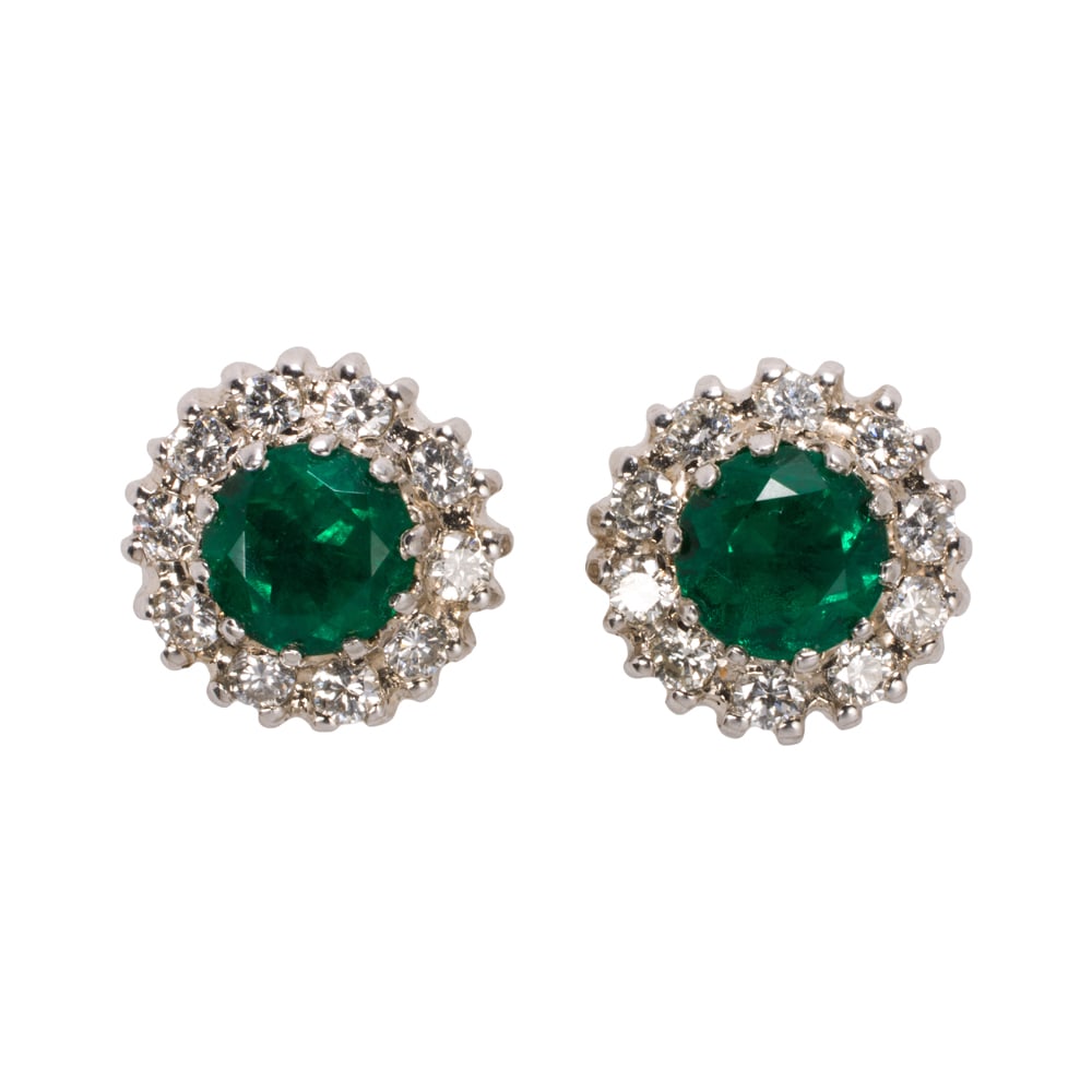 A pair of synthetic emerald, diamond, and 14k white earrings (1 of 1)