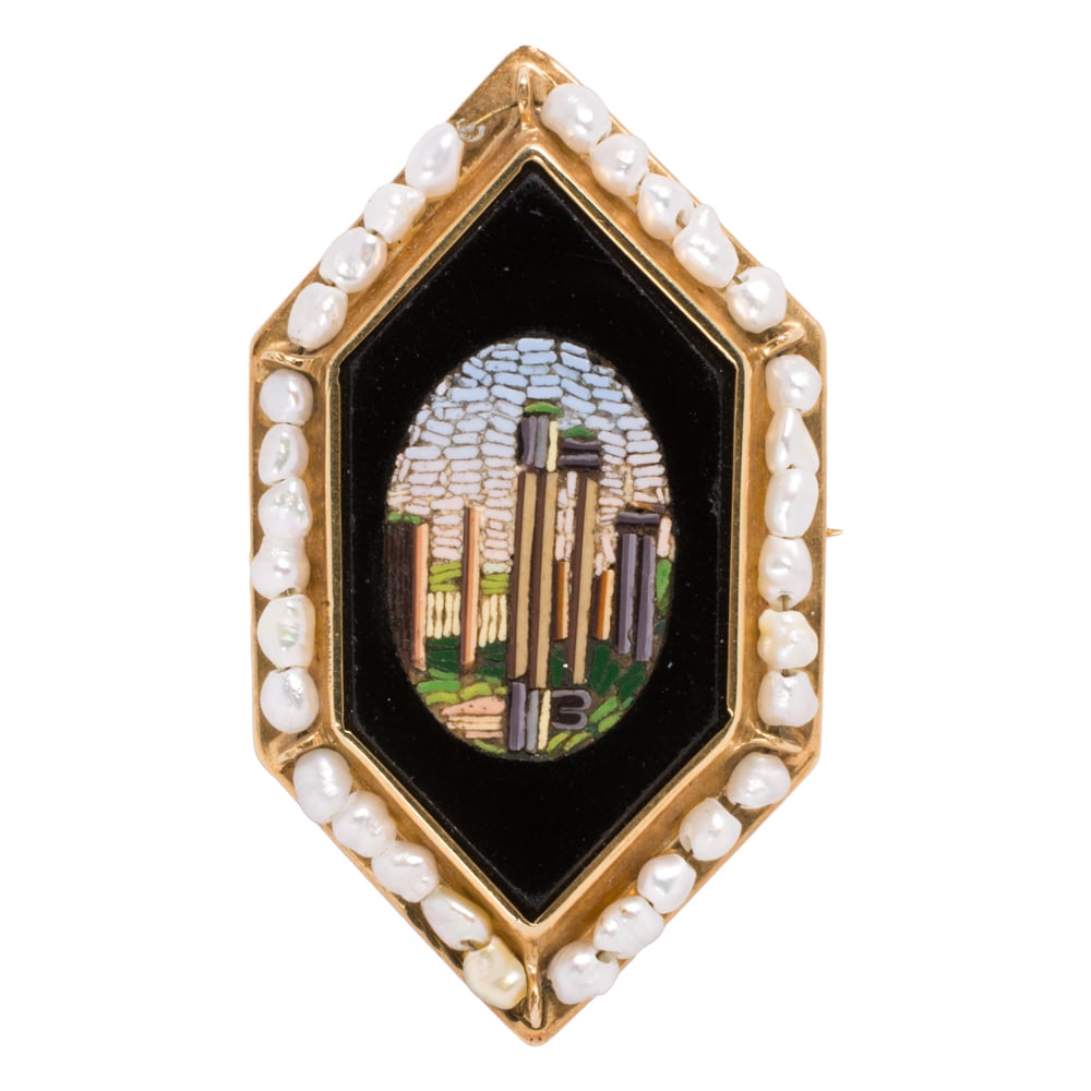 A micro-mosaic, seed pearl, and 14k gold brooch (1 of 1)