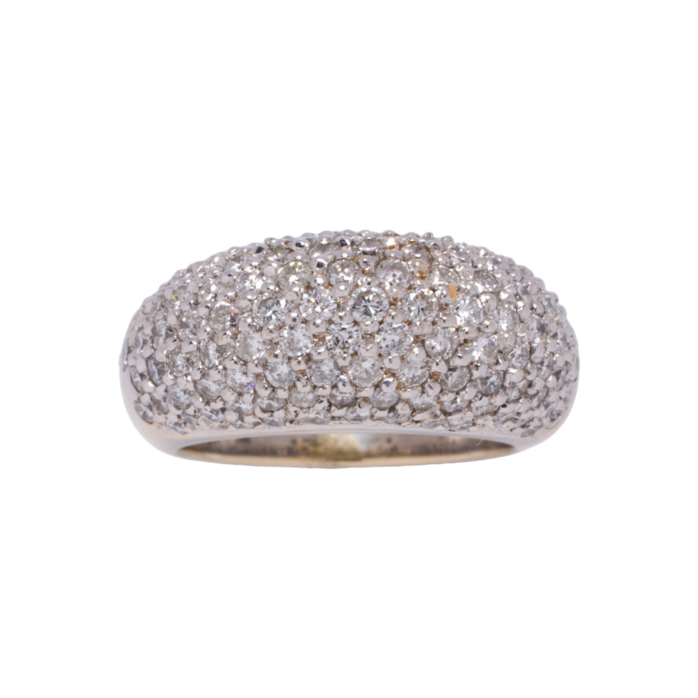 A diamond and 18k white gold ring: A diamond and 18k white gold ring Of dome design, set with 94 round brilliant-cut diamonds weighing approximately 1.80 carats total; size 6; 12.55 grams