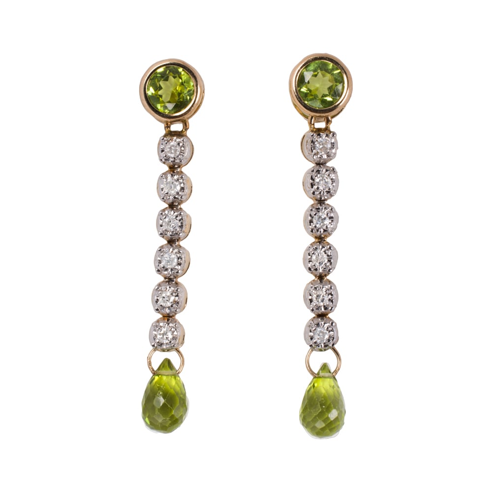 A diamond, peridot, and 14k gold pair of earrings (1 of 1)