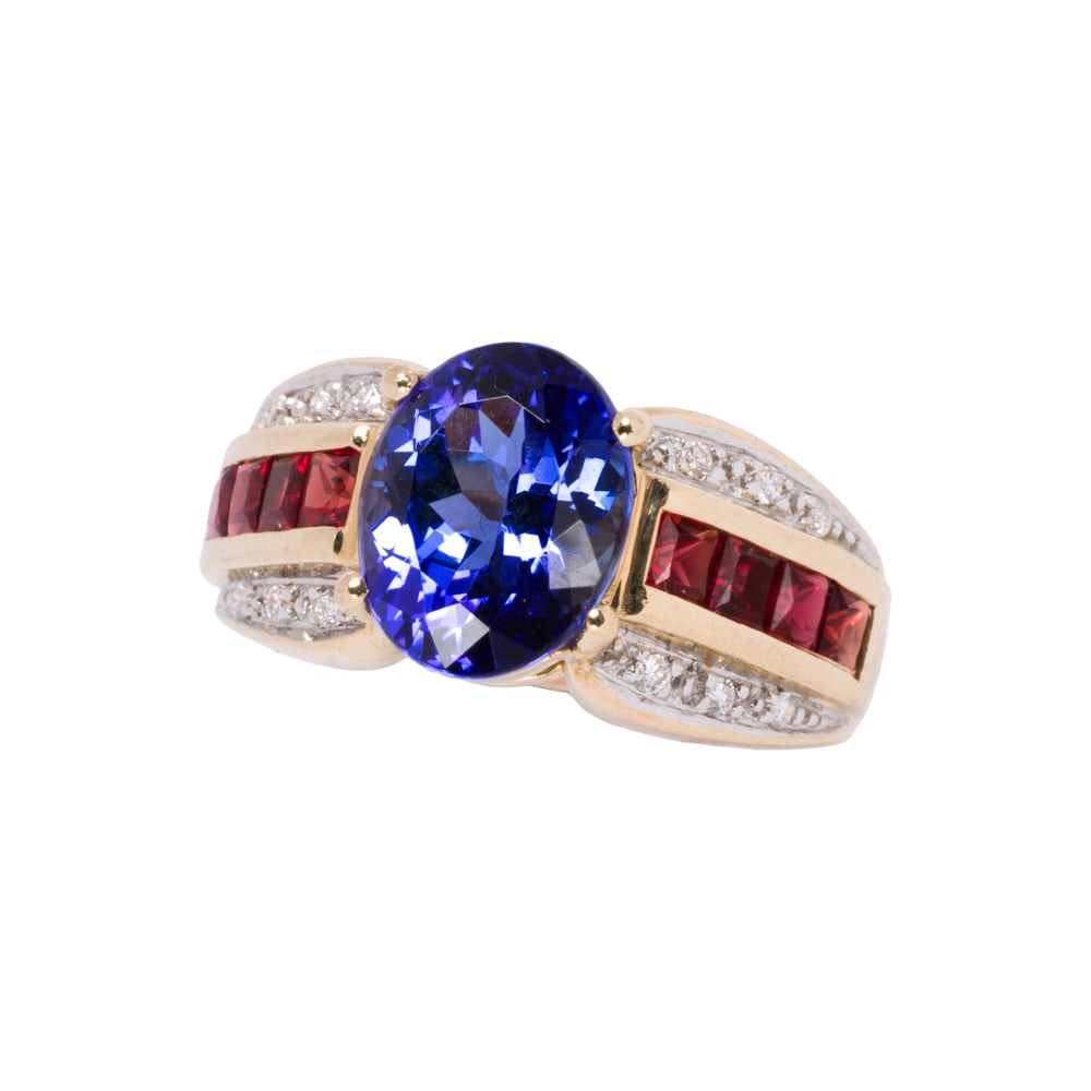 A tanzanite, ruby, diamond, and 14k gold ring - 2