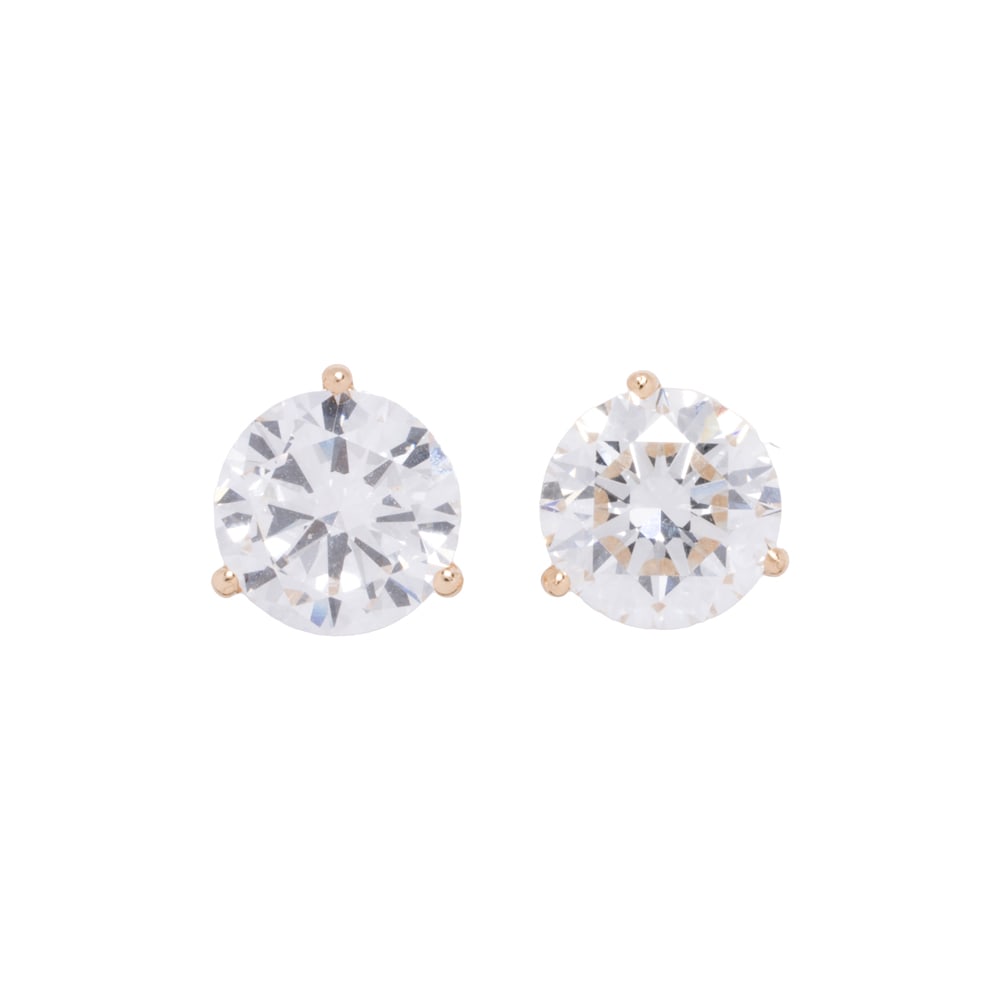 A pair of lab grown diamond and 14k gold solitaire earrings: A pair of lab grown diamond and 14k gold solitaire earrings Set with round brilliant-cut diamonds weighing 2.00 carat each; 1.55 grams