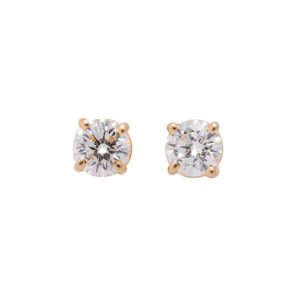 A pair of diamond solitaire earrings: A pair of diamond solitaire earrings Each set with a round brilliant-cut diamond weighing approximately 0.90 carat; 2.05 grams