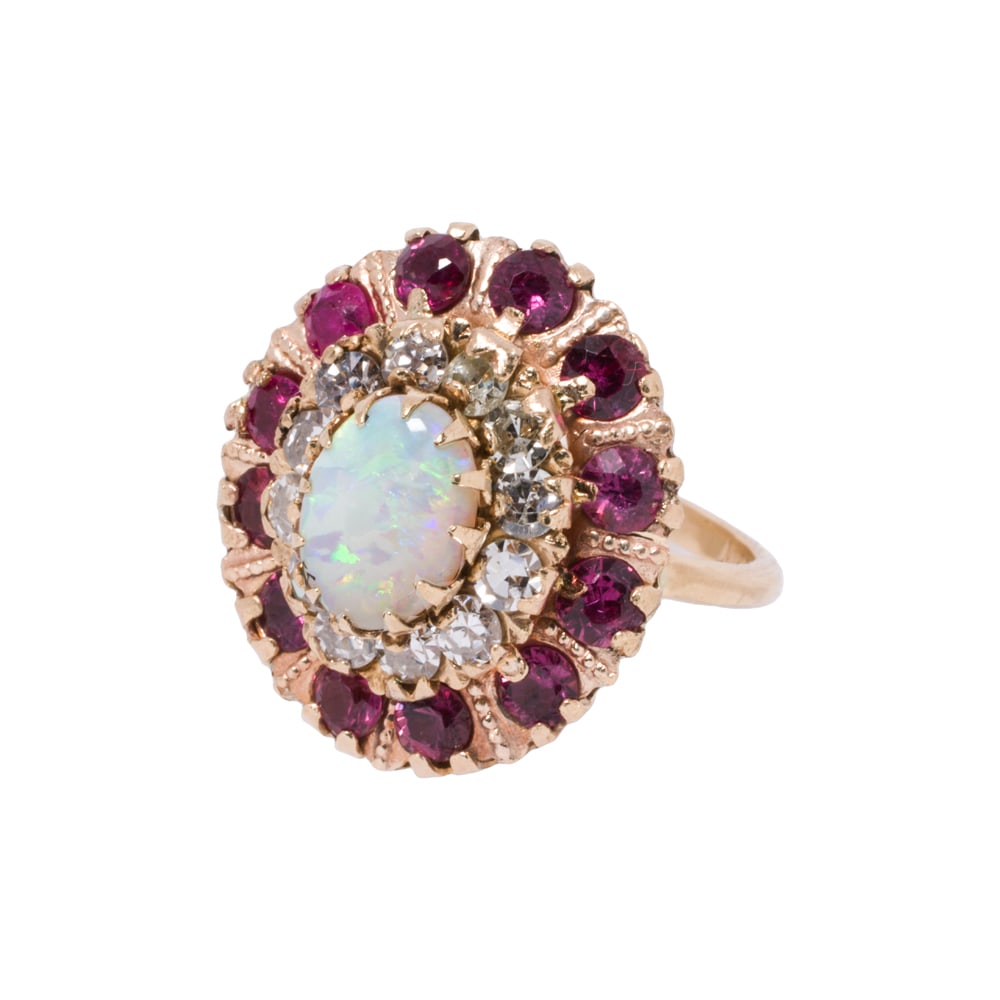 An opal, diamond, ruby and gold ring - 2