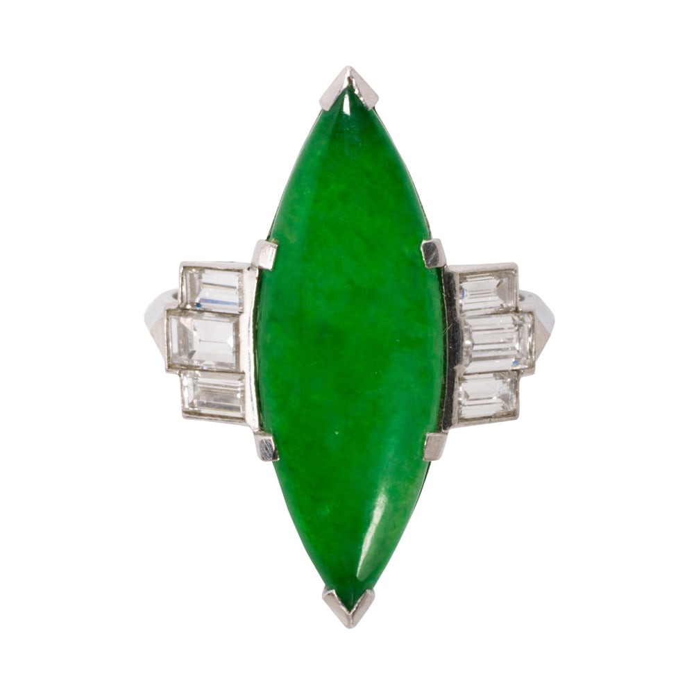 A jade, diamond, and platinum ring (1 of 2)