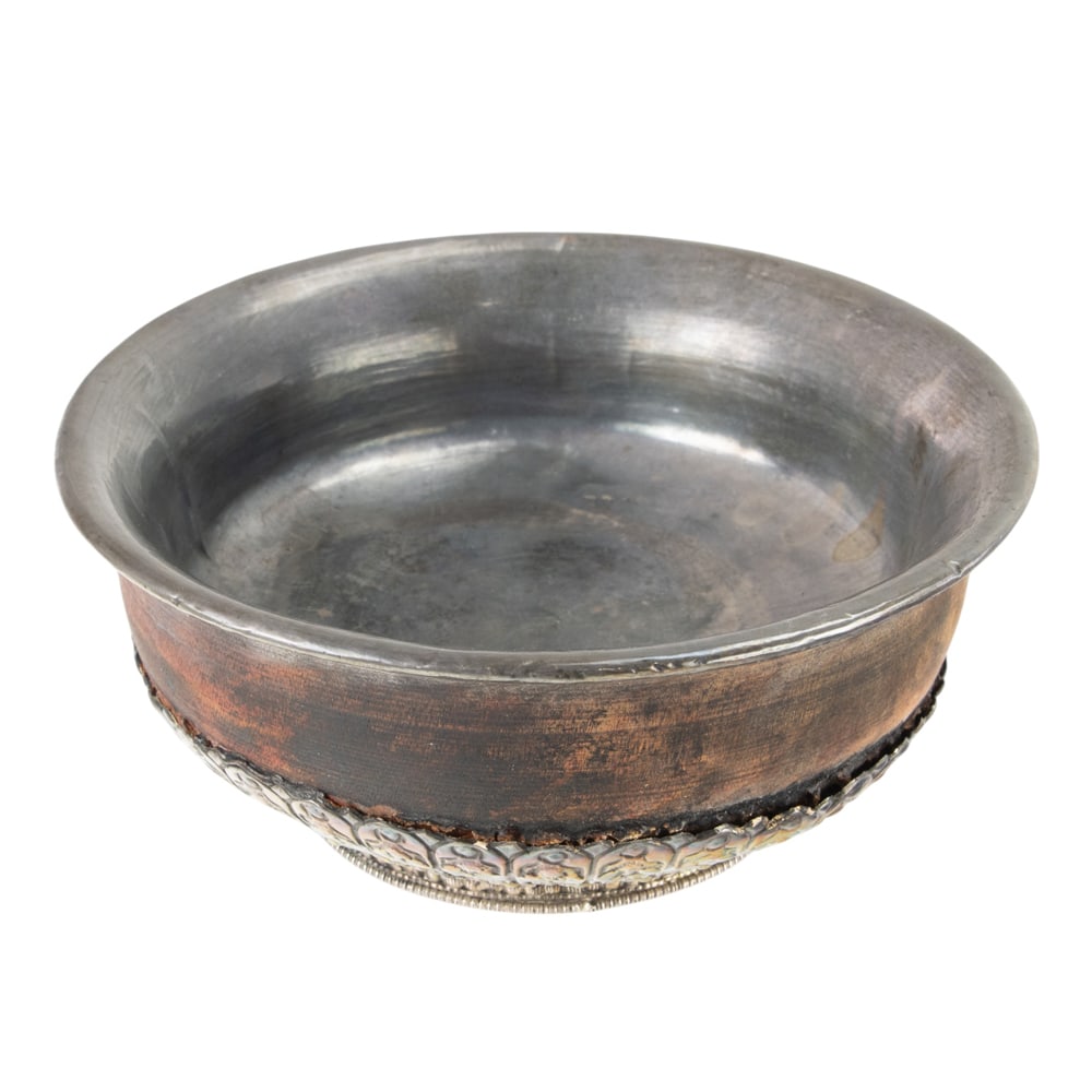 A Tibetan silver mounted wood ceremonial bowl (1 of 5)