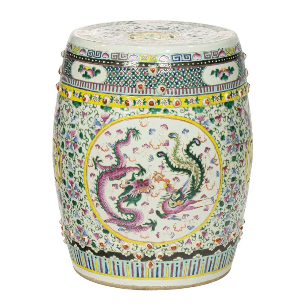 A Chinese famille rose garden seat (1 of 2)